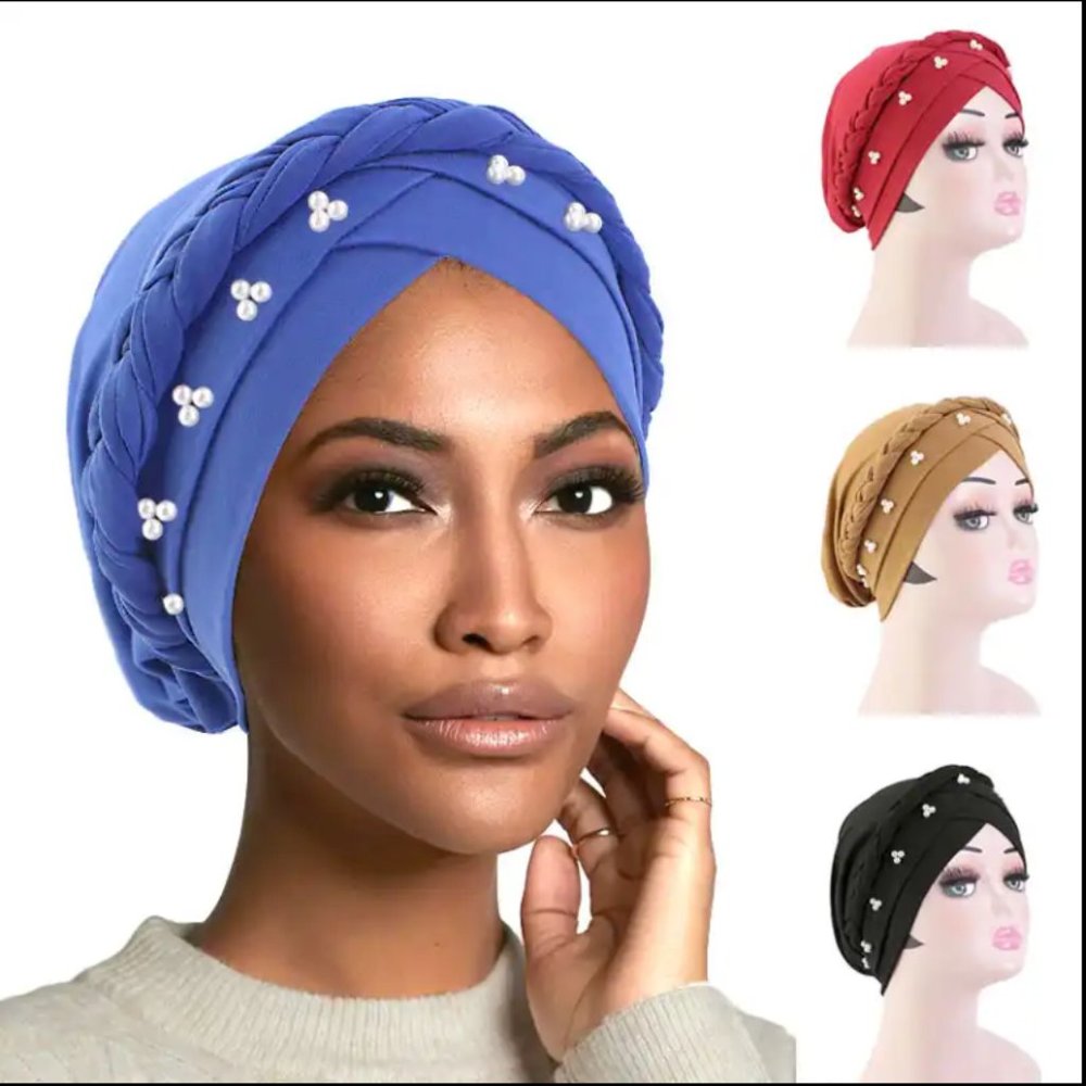 4PCS Women Turban Braid Headscarf Braid Turban Cap Pre-Tied Twisted Braid Hair